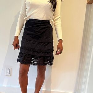 Club Monaco Black Tiered Eyelet Mini Skirt